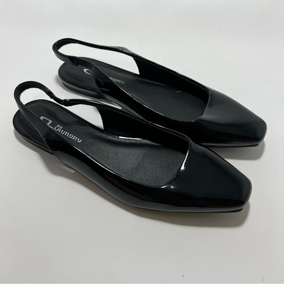 CL By Laundry Black Patent Square Toe Slingback Ballet Flat - Sz US7.5 / EU38 - Picture 2 of 11